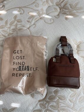 BEIS Maple Mini Bag Charm with Beige Storage Pouch